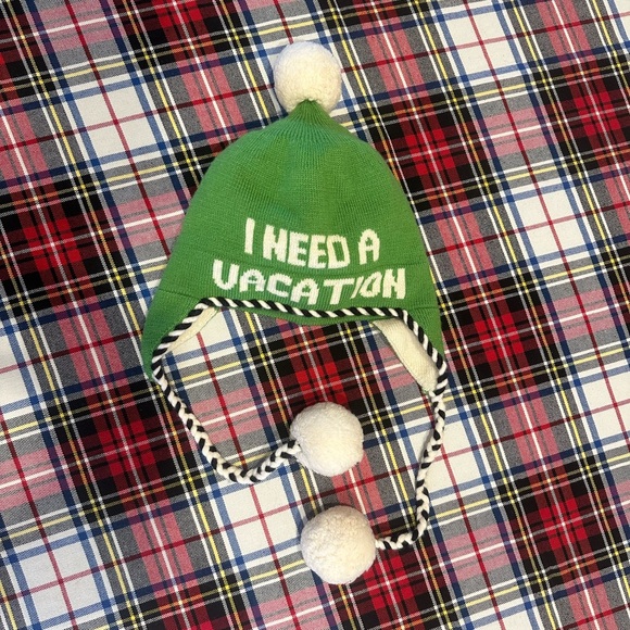 KATE SPADE NEW YORK “I NEED A VACATION” Green Fleece Hat - Picture 6 of 9